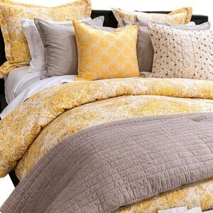 Vintage Pottery Barn Viola Paisley Duvet Set Queen 4pc Yellow